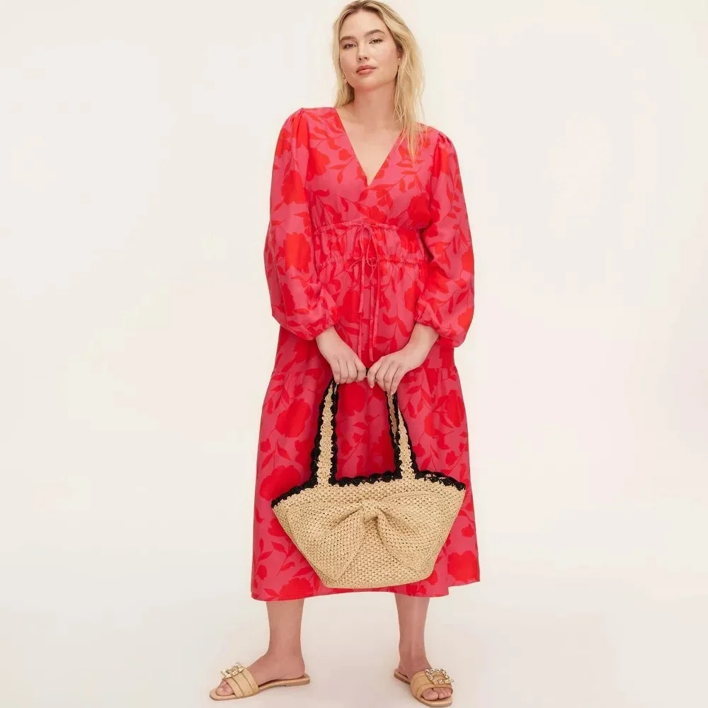 KATE SPADE x TARGET Raffia Bow Tote‎ Bag Woven Natural Black Boho Romantic Vacay